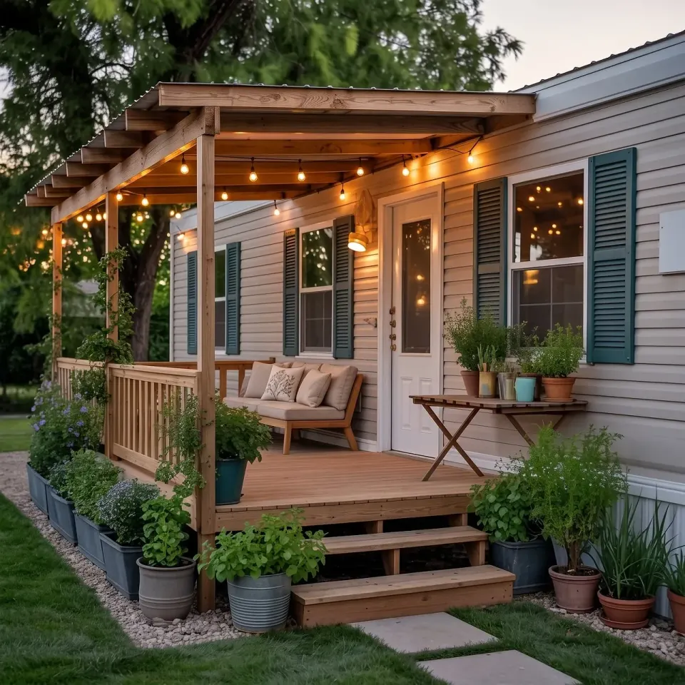 veranda, lighting, tiny house, terrace