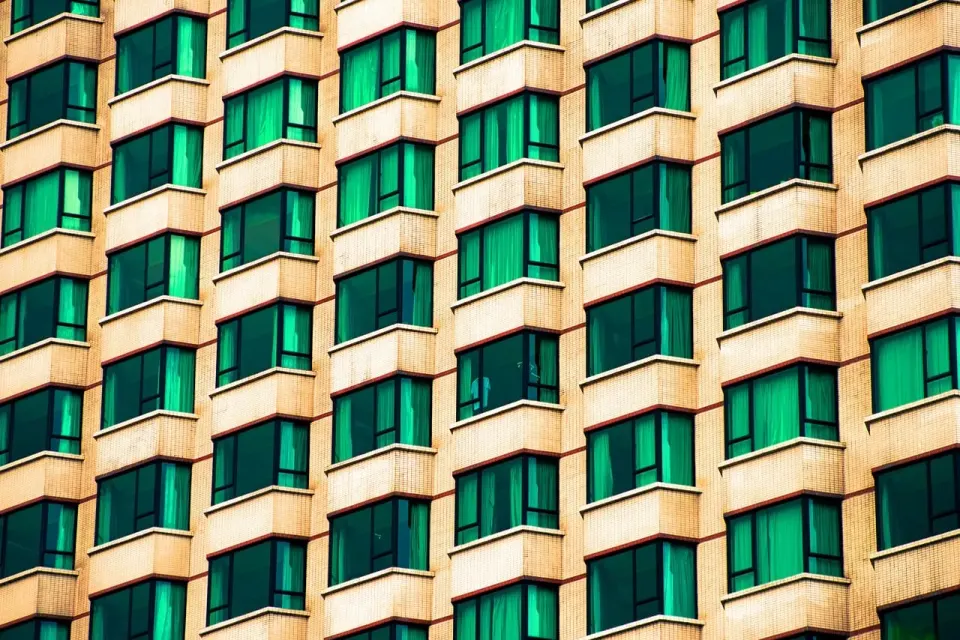 Modern apartment building with rows of windows
