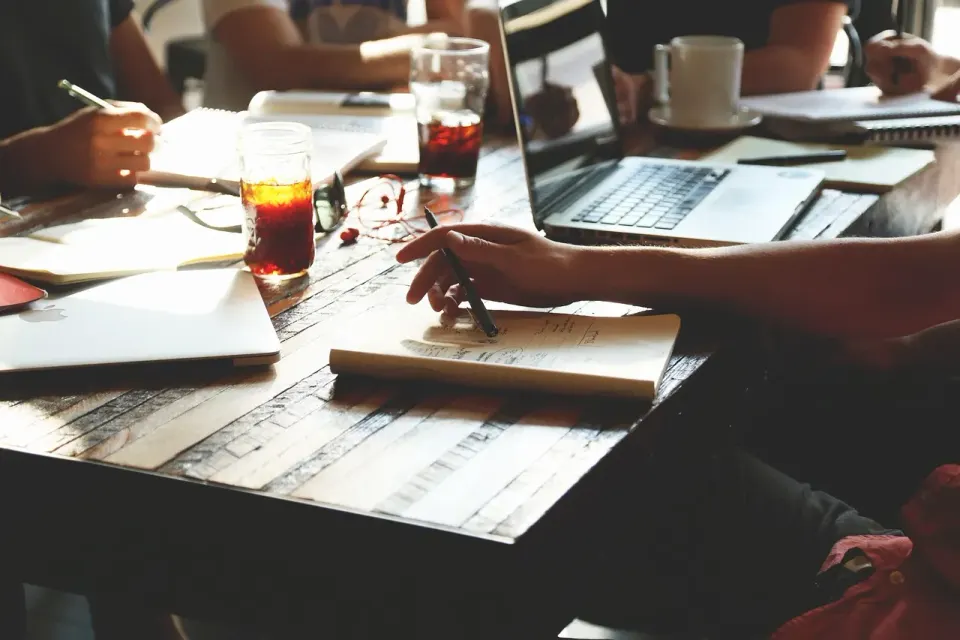 laptop, office, hand, writing