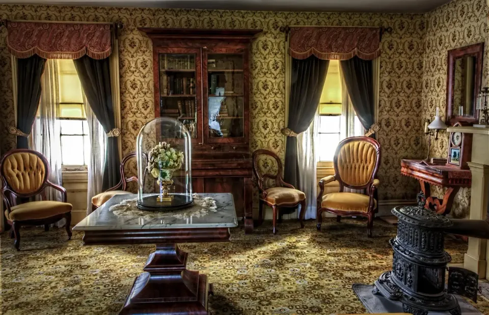 Vintage armchair and side table in a traditional living room