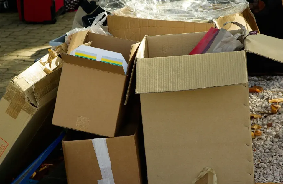 Stacked cardboard moving boxes ready for packing